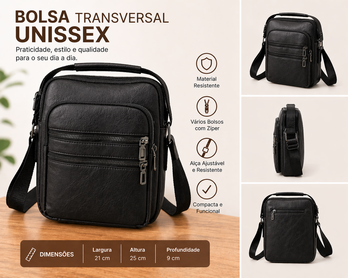 Bolsa Transversal Executiva | Compacta, Elegante e Funcional